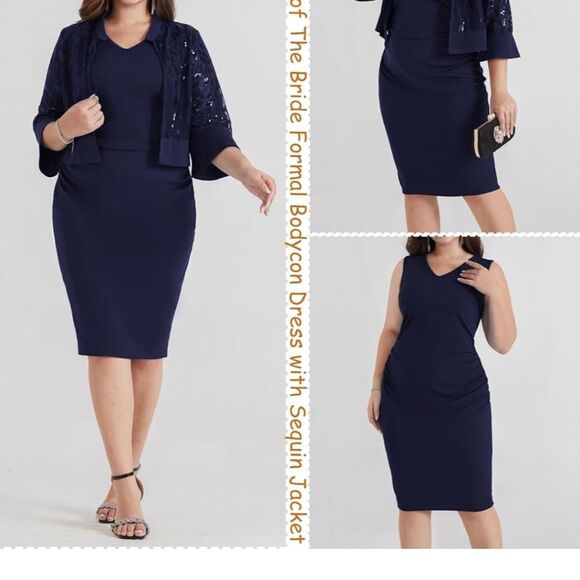 Hannah Nikole Navy Blue Plus 22W Dress with Sparkly Jacket Formal Wedding NEW - Picture 6 of 10